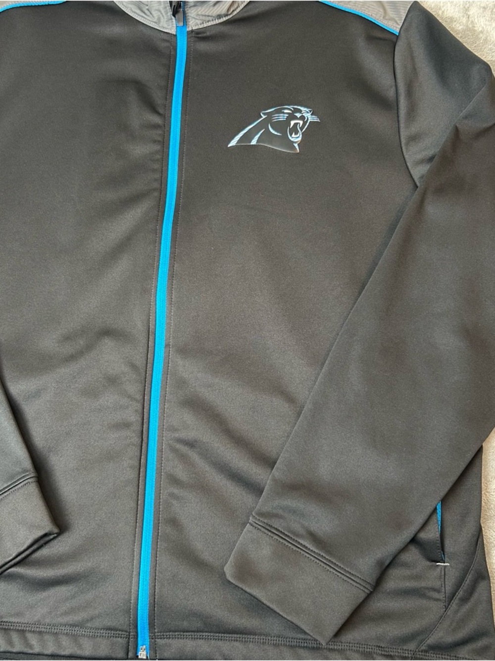 CAROLINA PANTHERS Sweater NFL Full Zip Track Jacket BLACK BLUE  & GRAY  Size XL - Picture 4 of 16